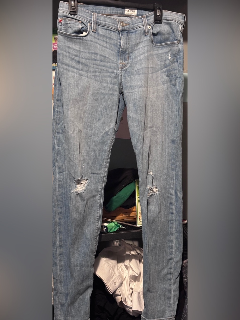 HUDSON, 31, Krista Super Skinny Jean , light denim, designed with holes.